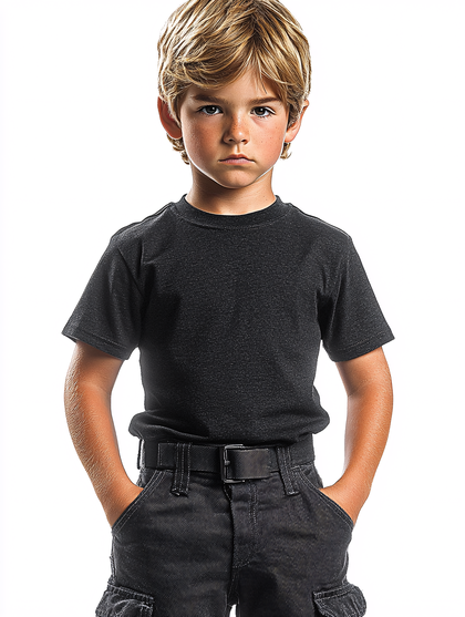 Serious Boy In Black T-Shirt