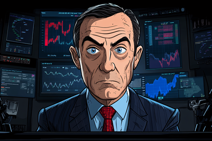 Serious Businessman In Front Of Stock Market Monitors