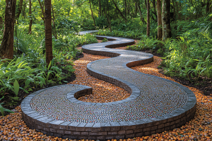 Serpentine Stone Path in a Forest