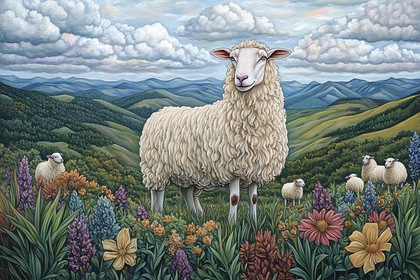 Sheep in a Blooming Meadow
