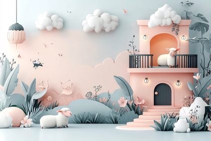 Sheep in a Pastel Dreamscape