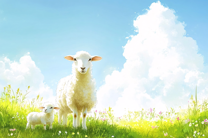 Sheep in a Sunny Meadow