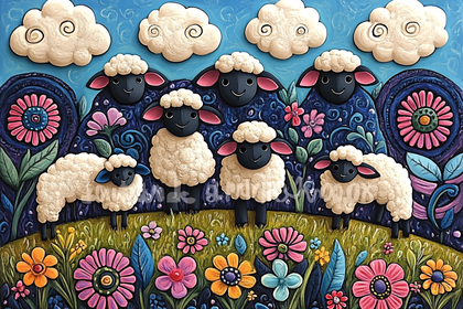 Sheep in Flower Field