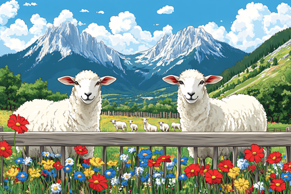 Sheep in Mountain Scenery
