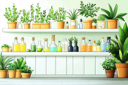 Shelves Of Plants And Bottles