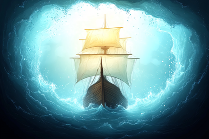 Ship Sailing Through Stormy Sea