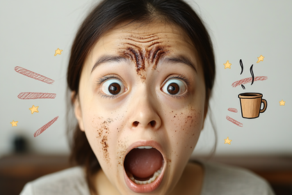 Shocked Woman with Coffee Scrub