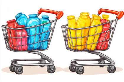 Shopping Carts with Colorful Bottles
