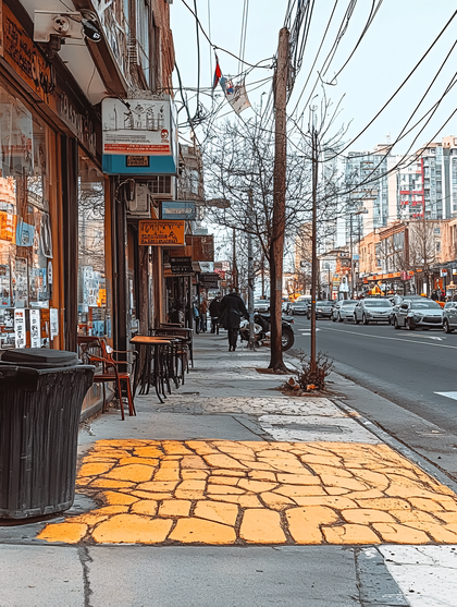 Sidewalk With Yellow Painted Pattern