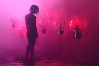 Silhouette Amidst Glowing Ideas
