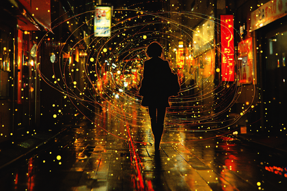 Silhouette in a Glowing City