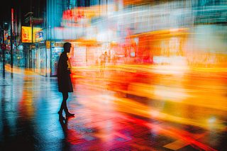 Silhouette in Motion: Urban Nightscape
