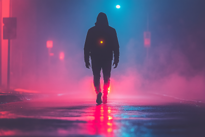 Silhouette in Neon Mist