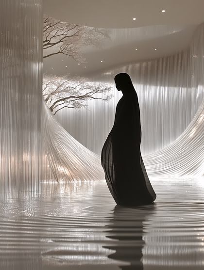 Silhouette in Serene Water Interior