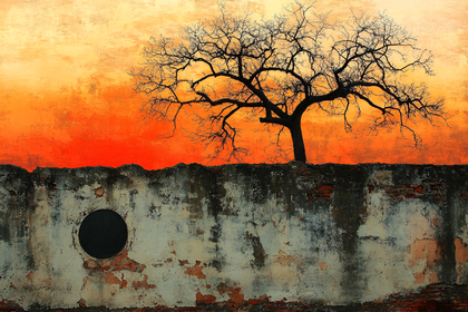 Silhouette of a Bare Tree Against an Orange Sky