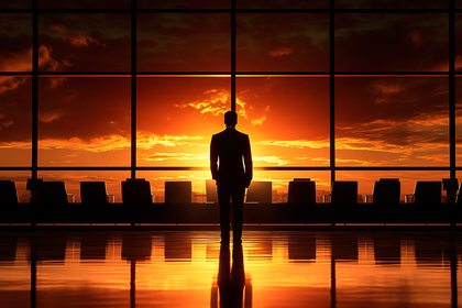 Silhouette of a Businessman Contemplating Sunset