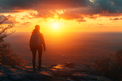 Silhouette of a Hiker Watching a Sunset