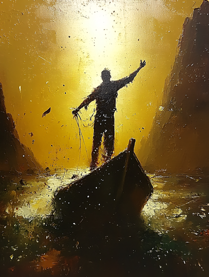 Silhouette of a Man on Boat Under the Sun