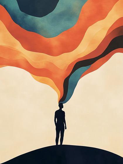 Silhouette of a Person with Waves Emerging from Head