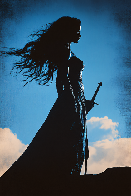 Silhouette Of A Woman Warrior With Sword