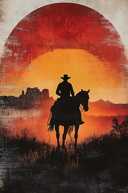 Silhouette Of Cowboy On Horse