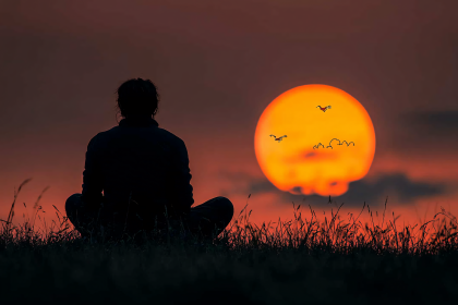Silhouette Of Person Meditating During Sunset
