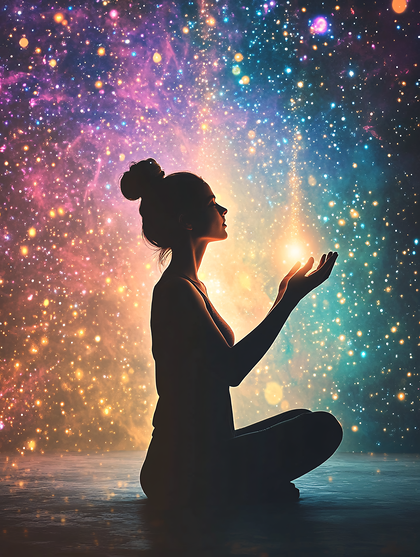 Silhouette Of Woman Holding Light In Space