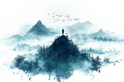 Silhouette On Mountain Top