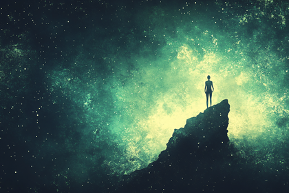 Silhouette On Nebula Cliff