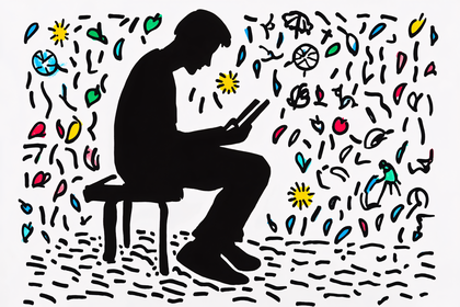 Silhouette Reader with Abstract Elements