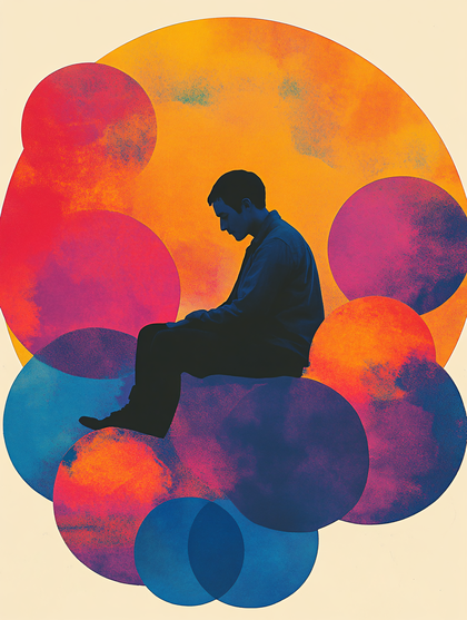 Silhouette Sitting Among Abstract Circles