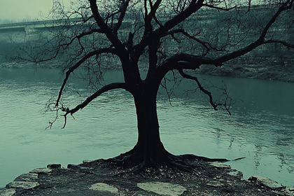 Silhouette Tree By The River