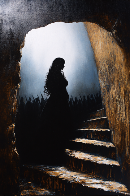 Silhouette Woman on Stone Steps