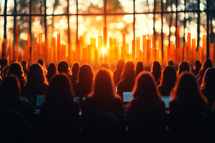 Silhouetted Audience Viewing Financial Data Projection