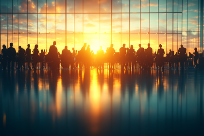 Silhouetted Business Meeting At Sunset