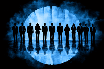 Silhouetted Business Team Reflecting in Water