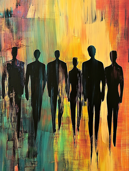 Silhouetted Figures Against a Colorful Backdrop
