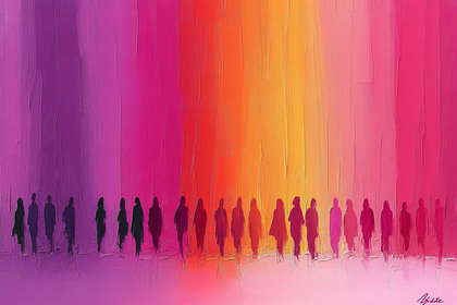 Silhouetted Figures Walking in a Spectrum of Colors
