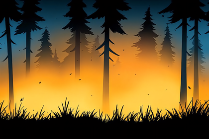 Silhouetted Forest Fire at Dusk