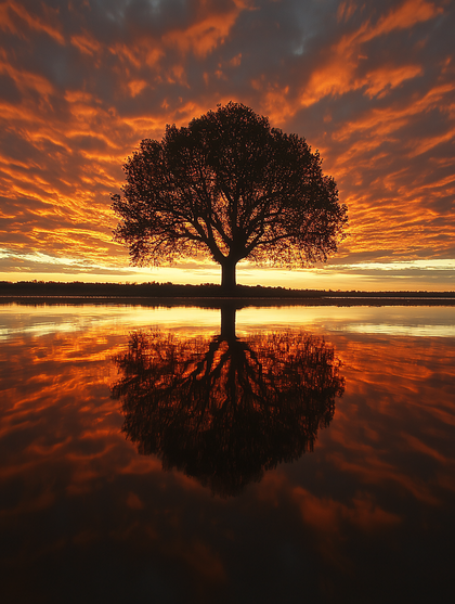 Silhouetted Tree at Golden Sunset