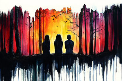 Silhouetted Trio In Forest Twilight