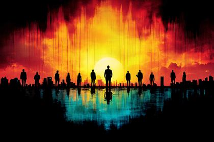 Silhouettes at Cityscape Dawn