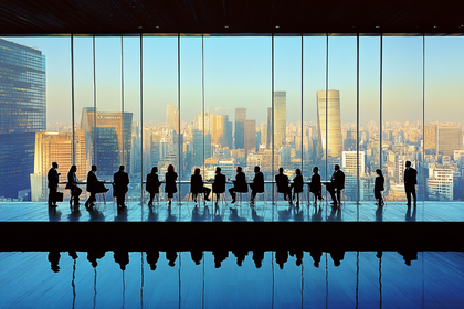 Silhouettes Of Business Professionals Meeting With Cityscape View