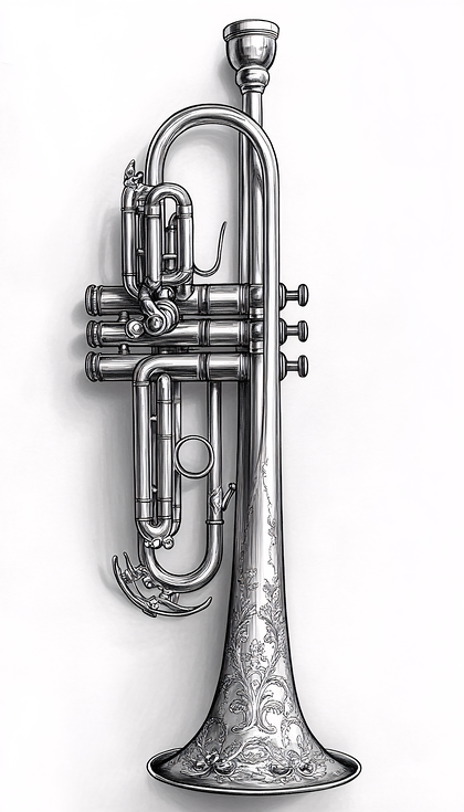 Silver Ornate Trumpet Illustration