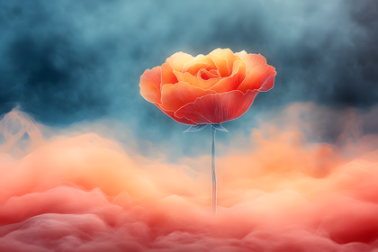 Single Orange Rose in Dreamy Landscape