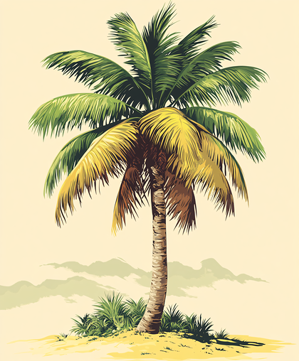 Single Palm Tree On Sandy Shore