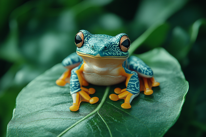 Sitting Frog On Leaf