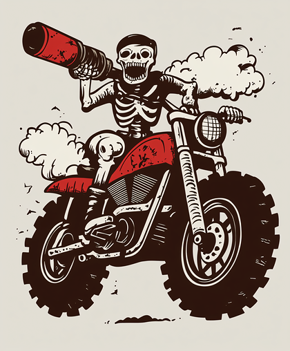 Skeleton Biker with Red Telescope