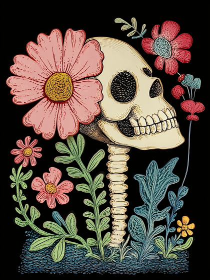 Skull and Flowers