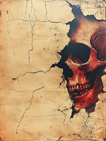Skull Emerging from Cracked Wall